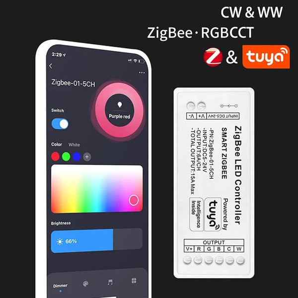 Planet Gates RGBCW / CHINA Tuya Zigbee RGB Controller 15A 12V 180W Smart Life Gateway Hub 5V 24V Alexa Google 3CH COB RGB LED Strip Light ZigBee Controller