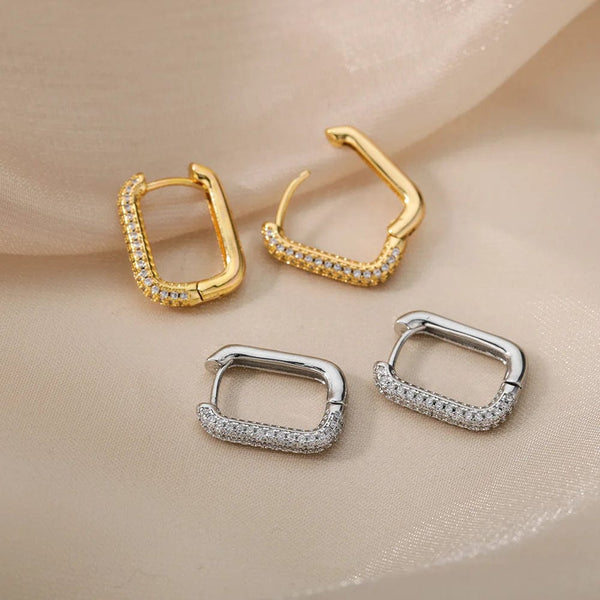 Planet Gates Rhodium Plated Square Circle Hoop Earrings For Women Luxury Stainless Steel Earrings rending Wedding Jewelry  aretes mujer