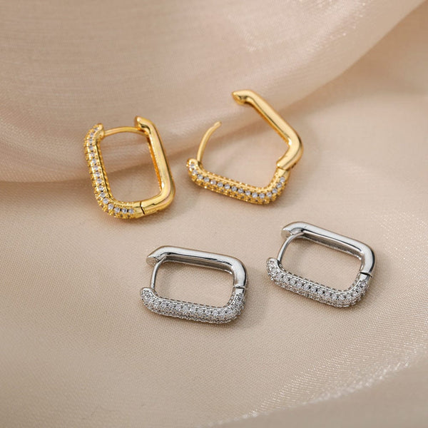 Planet Gates Rhodium Plated Square Circle Hoop Earrings For Women Luxury Stainless Steel Earrings rending Wedding Jewelry  aretes mujer