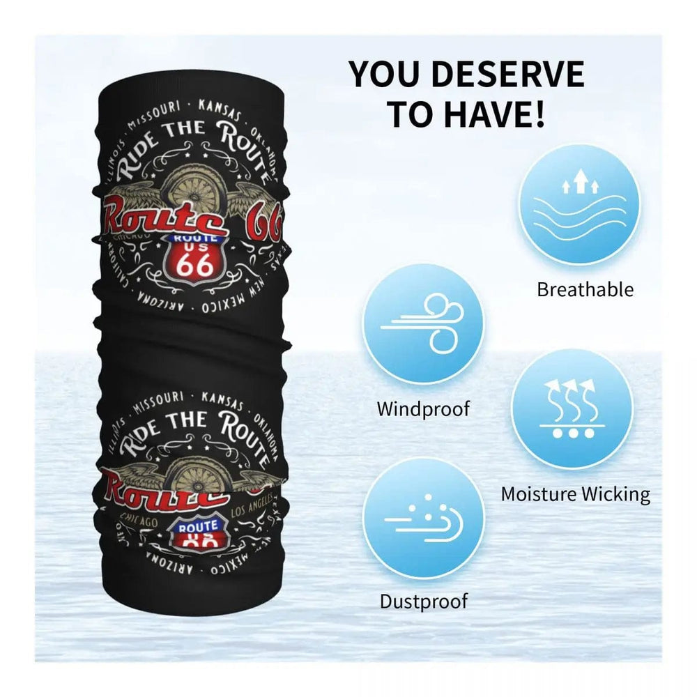 Planet Gates 1 / Multiuse Bandana Ride The Route 66 Bandana Neck Gaiter Windproof Face Scarf Cover Biker Motorcycle Cruise America Highway Headband Tube Balaclava