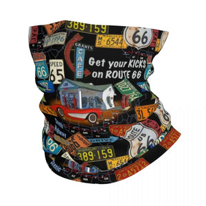 Planet Gates Ride The Route 66 Bandana Neck Gaiter Windproof Face Scarf Cover Biker Motorcycle Cruise America Highway Headband Tube Balaclava