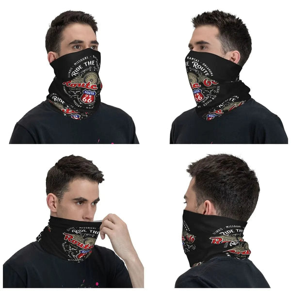 Planet Gates Ride The Route 66 Bandana Neck Gaiter Windproof Face Scarf Cover Biker Motorcycle Cruise America Highway Headband Tube Balaclava