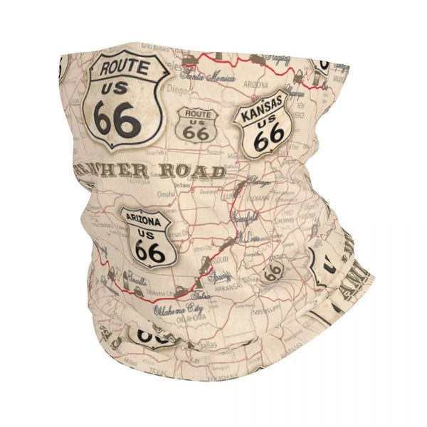Planet Gates Ride The Route 66 Bandana Neck Gaiter Windproof Face Scarf Cover Biker Motorcycle Cruise America Highway Headband Tube Balaclava