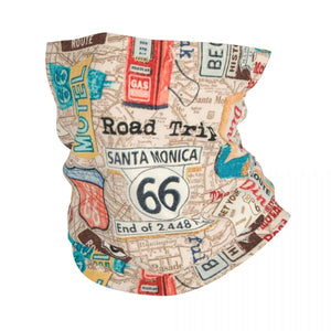 Planet Gates Ride The Route 66 Bandana Neck Gaiter Windproof Face Scarf Cover Biker Motorcycle Cruise America Highway Headband Tube Balaclava