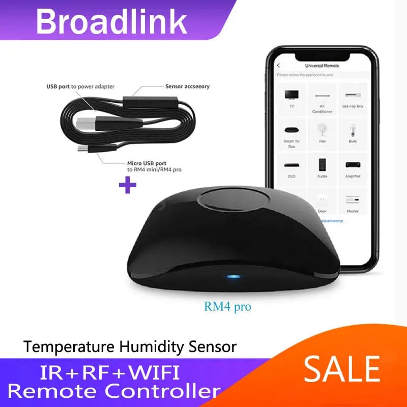 Planet Gates RM4 PRO-US  Add HTS2 BroadLink RM4 Pro Version Wireless Universal Remote Hub with HTS2 Temp and Humidity Sensor Smart Home Solution