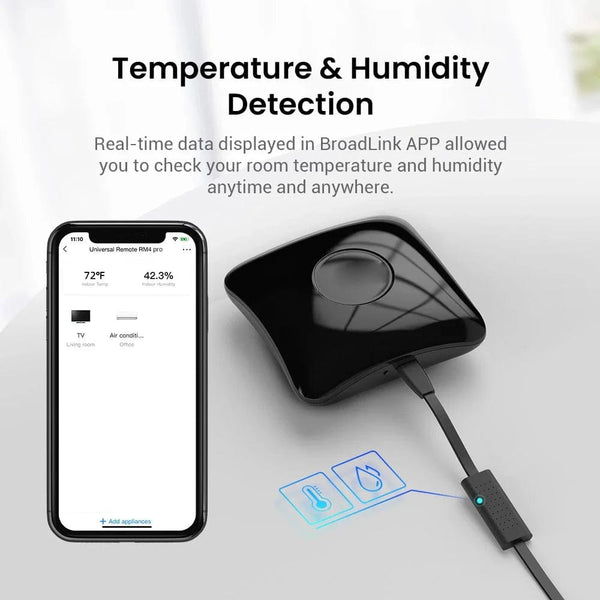 Planet Gates RM4 PRO-US  Add HTS2 BroadLink RM4 Pro Version Wireless Universal Remote Hub with HTS2 Temp and Humidity Sensor Smart Home Solution