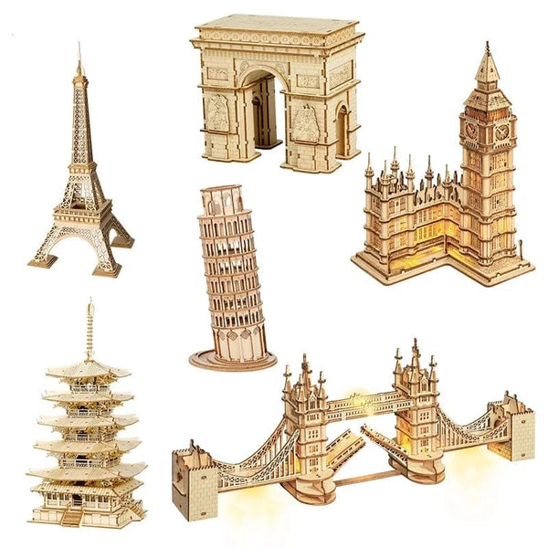 Planet Gates Robotime 3D Wooden Puzzle Game Big Ben Tower Bridge Pagoda Building Model Toys For Children Kids Birthday Gift