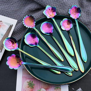 Planet Gates Romantic Flower Stainless Steel Coffee Spoon 8-Piece Set Dessert Stirring Spoon Flower Tea Spoon Wedding Gift Spoon Afternoon Tea