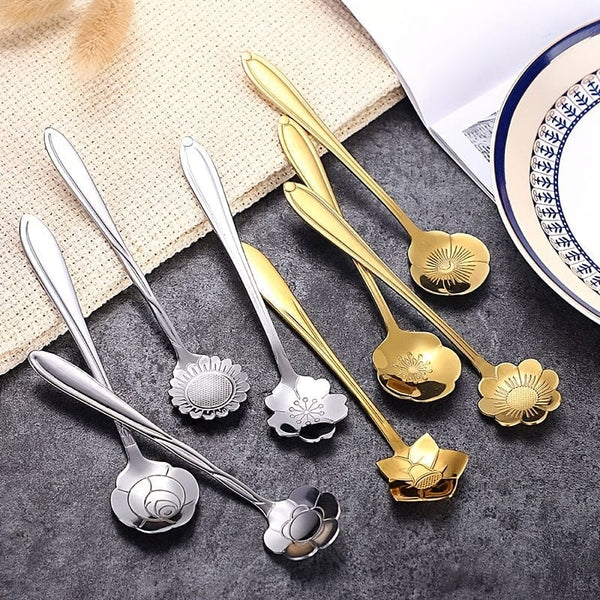 Planet Gates Romantic Flower Stainless Steel Coffee Spoon 8-Piece Set Dessert Stirring Spoon Flower Tea Spoon Wedding Gift Spoon Afternoon Tea