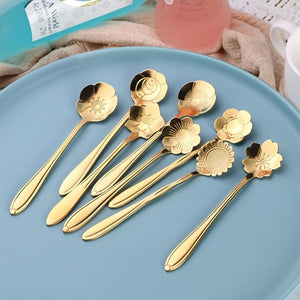 Planet Gates Romantic Flower Stainless Steel Coffee Spoon 8-Piece Set Dessert Stirring Spoon Flower Tea Spoon Wedding Gift Spoon Afternoon Tea