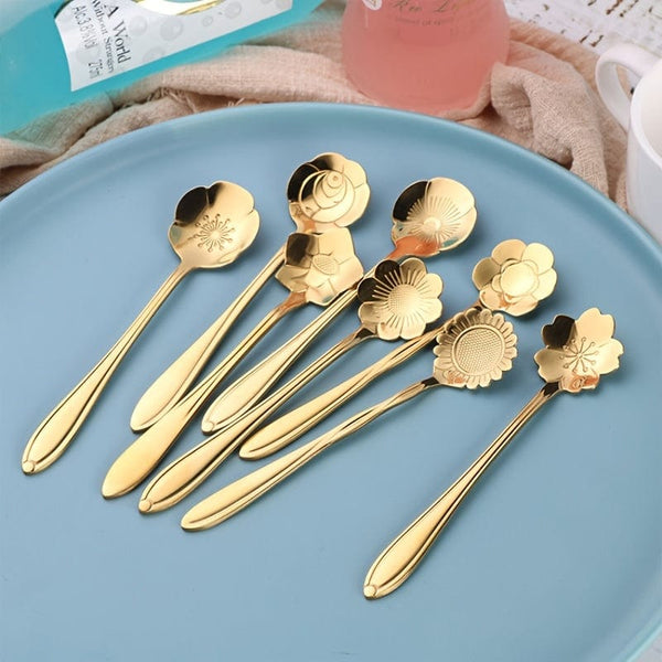 Planet Gates Romantic Flower Stainless Steel Coffee Spoon 8-Piece Set Dessert Stirring Spoon Flower Tea Spoon Wedding Gift Spoon Afternoon Tea