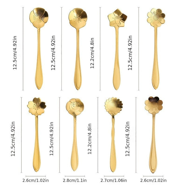 Planet Gates Romantic Flower Stainless Steel Coffee Spoon 8-Piece Set Dessert Stirring Spoon Flower Tea Spoon Wedding Gift Spoon Afternoon Tea