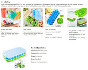 Planet Gates Rondam Color 37 Cavity Honeycomb Ice Cube Trays Reusable Silicone Ice Cube Mold BPA Free Ice Maker with Removable Lids