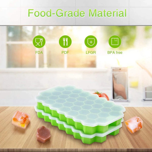 Planet Gates Rondam Color 37 Cavity Honeycomb Ice Cube Trays Reusable Silicone Ice Cube Mold BPA Free Ice Maker with Removable Lids