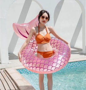 Planet Gates Rooxin Mermaid With Backrest Inflatable Swimming Ring Pool Floaters for Adult Kids Baby Water Play Tube Swimming Mattress Toys