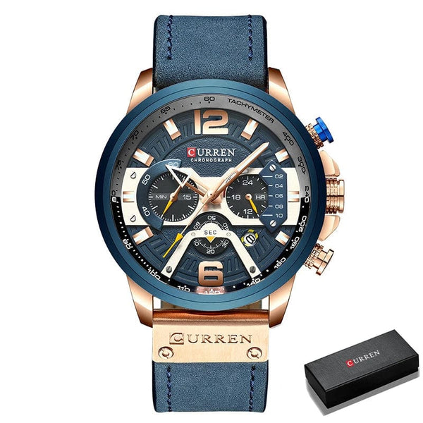 Planet Gates Rose Blue Box CURREN Luxury Brand Men Analog Leather Sports Watches Men's Army Military Watch Male Date Quartz Clock Relogio Masculino 2021