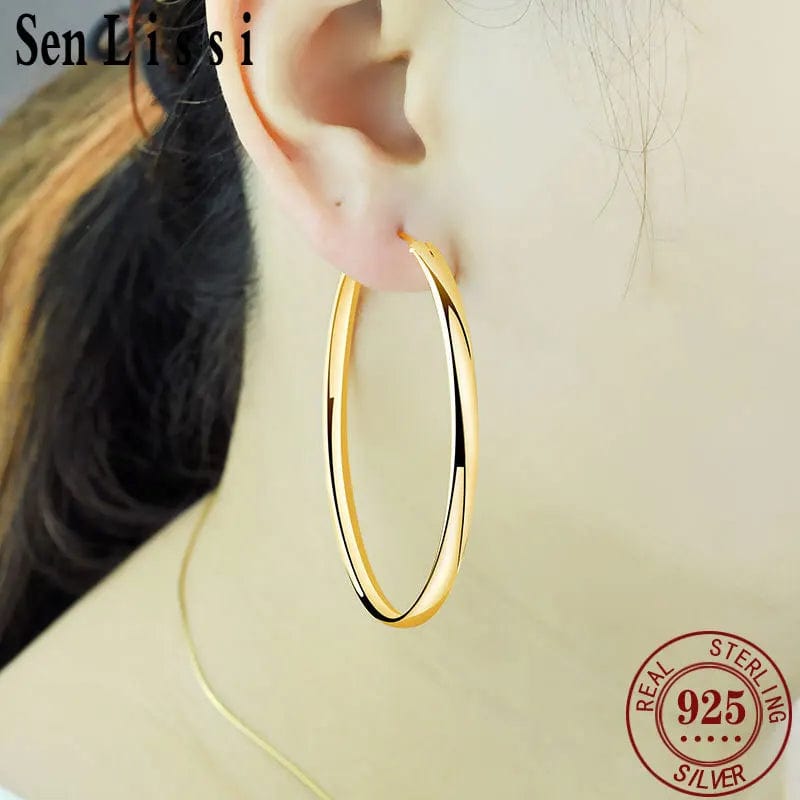 Planet Gates ROSE GOLD 70mm Senlissi - New 18K Gold Plated Hoop Earrings For Women 925 Sterling Silver  3.0mm Fashion Earring Cерьги Kольца 3/4/5/6/7CM