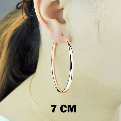 Planet Gates ROSE GOLD 70mm Senlissi - New 18K Gold Plated Hoop Earrings For Women 925 Sterling Silver  3.0mm Fashion Earring Cерьги Kольца 3/4/5/6/7CM