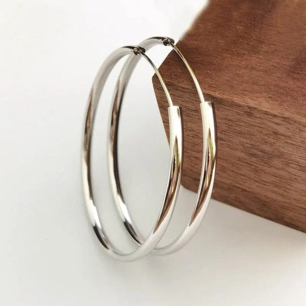 Planet Gates ROSE GOLD 70mm Senlissi - New 18K Gold Plated Hoop Earrings For Women 925 Sterling Silver  3.0mm Fashion Earring Cерьги Kольца 3/4/5/6/7CM