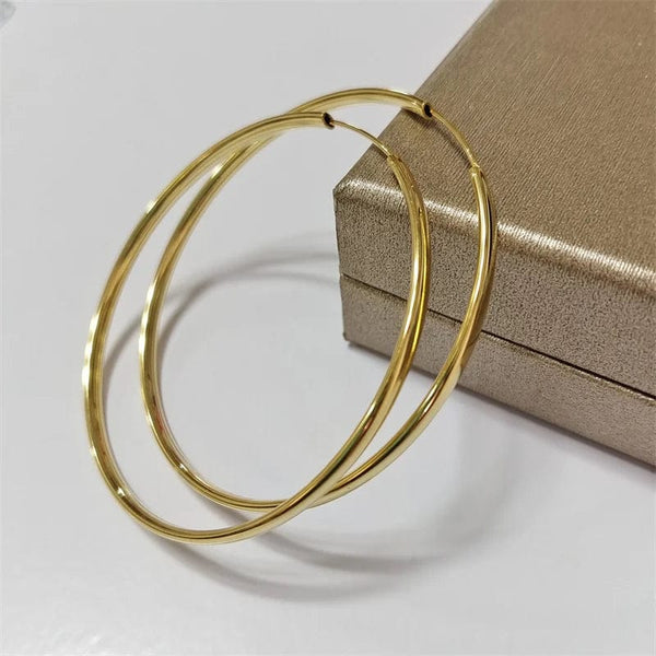 Planet Gates ROSE GOLD 70mm Senlissi - New 18K Gold Plated Hoop Earrings For Women 925 Sterling Silver  3.0mm Fashion Earring Cерьги Kольца 3/4/5/6/7CM