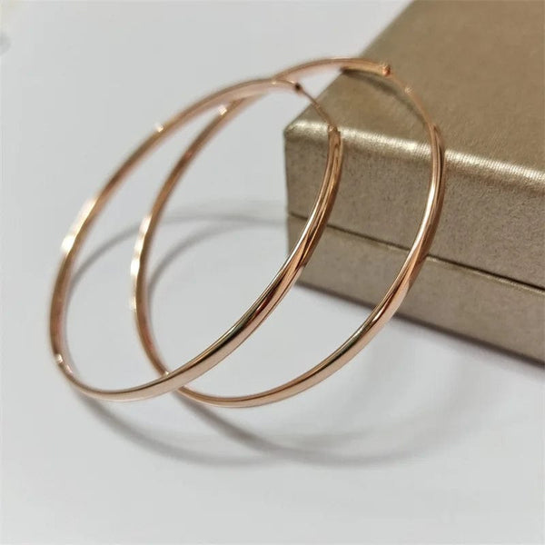 Planet Gates ROSE GOLD 70mm Senlissi - New 18K Gold Plated Hoop Earrings For Women 925 Sterling Silver  3.0mm Fashion Earring Cерьги Kольца 3/4/5/6/7CM