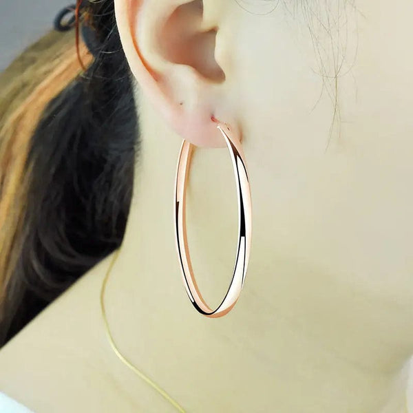 Planet Gates ROSE GOLD 70mm Senlissi - New 18K Gold Plated Hoop Earrings For Women 925 Sterling Silver  3.0mm Fashion Earring Cерьги Kольца 3/4/5/6/7CM