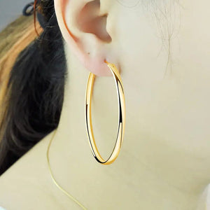 Planet Gates ROSE GOLD 70mm Senlissi - New 18K Gold Plated Hoop Earrings For Women 925 Sterling Silver  3.0mm Fashion Earring Cерьги Kольца 3/4/5/6/7CM