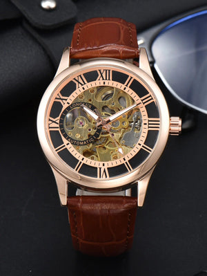 Planet Gates Rose gold Man watch automatic movement rome skeleton wholesale automatic watch leathers waterproof LONGLUX mechanical wrist watches