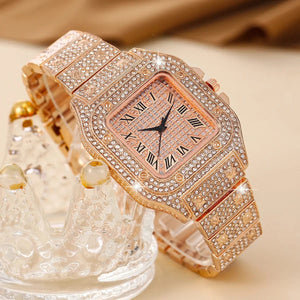 Planet Gates Rose Gold Oversize Square Dial Rhinestone Alloy Watch Fancy Women Watches Jewelry Sophisticated And Stylish Women Watch