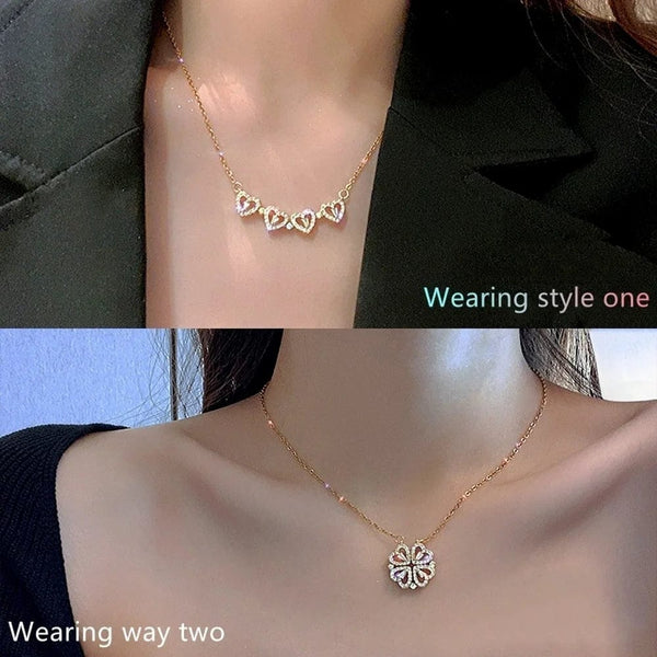 Planet Gates Rose Gold Style 1 316L Stainless Steel Love Magnetic Pendant Necklace for Women Clover Necklace Heart Shaped Clover Necklace Pendant Jewelry Gift