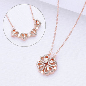 Planet Gates Rose Gold Style 1 316L Stainless Steel Love Magnetic Pendant Necklace for Women Clover Necklace Heart Shaped Clover Necklace Pendant Jewelry Gift