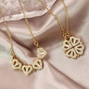 Planet Gates Rose Gold Style 1 316L Stainless Steel Love Magnetic Pendant Necklace for Women Clover Necklace Heart Shaped Clover Necklace Pendant Jewelry Gift