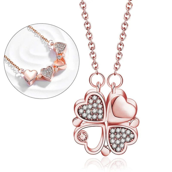 Planet Gates Rose Gold Style 1 316L Stainless Steel Love Magnetic Pendant Necklace for Women Clover Necklace Heart Shaped Clover Necklace Pendant Jewelry Gift