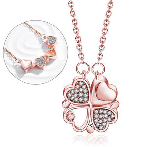 Planet Gates Rose Gold Style 1 316L Stainless Steel Love Magnetic Pendant Necklace for Women Clover Necklace Heart Shaped Clover Necklace Pendant Jewelry Gift