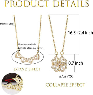 Planet Gates Rose Gold Style 1 316L Stainless Steel Love Magnetic Pendant Necklace for Women Clover Necklace Heart Shaped Clover Necklace Pendant Jewelry Gift