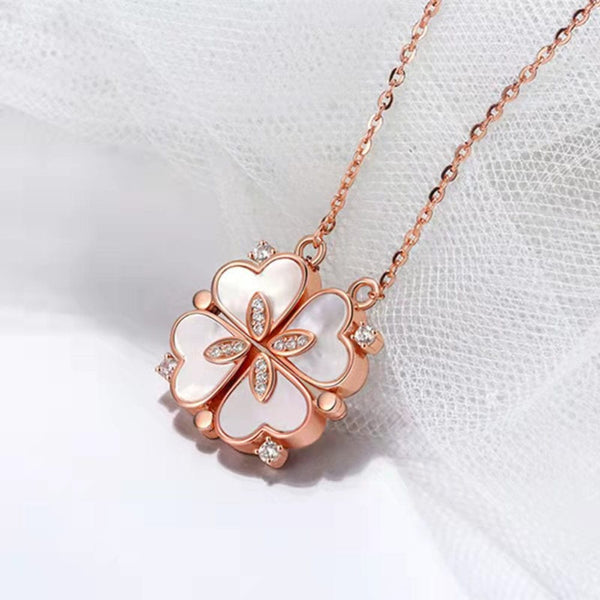 Planet Gates Rose Gold Style 1 316L Stainless Steel Love Magnetic Pendant Necklace for Women Clover Necklace Heart Shaped Clover Necklace Pendant Jewelry Gift