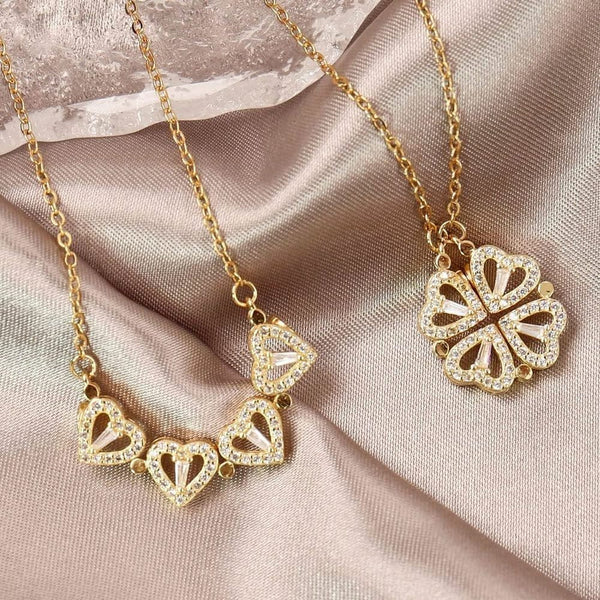 Planet Gates Rose Gold Style 1 316L Stainless Steel Love Magnetic Pendant Necklace for Women Clover Necklace Heart Shaped Clover Necklace Pendant Jewelry Gift
