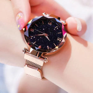 Planet Gates Rose Gold Womens Fashion Starry Sky Watches Magnet Buckle Mesh Belt Diamond Quartz Watch Women Dress Clock