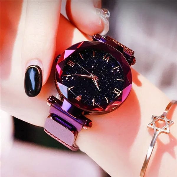 Planet Gates Rose Gold Womens Fashion Starry Sky Watches Magnet Buckle Mesh Belt Diamond Quartz Watch Women Dress Clock
