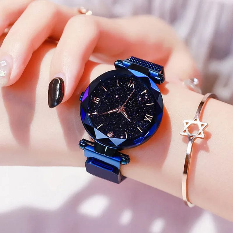 Planet Gates Rose Gold Womens Fashion Starry Sky Watches Magnet Buckle Mesh Belt Diamond Quartz Watch Women Dress Clock