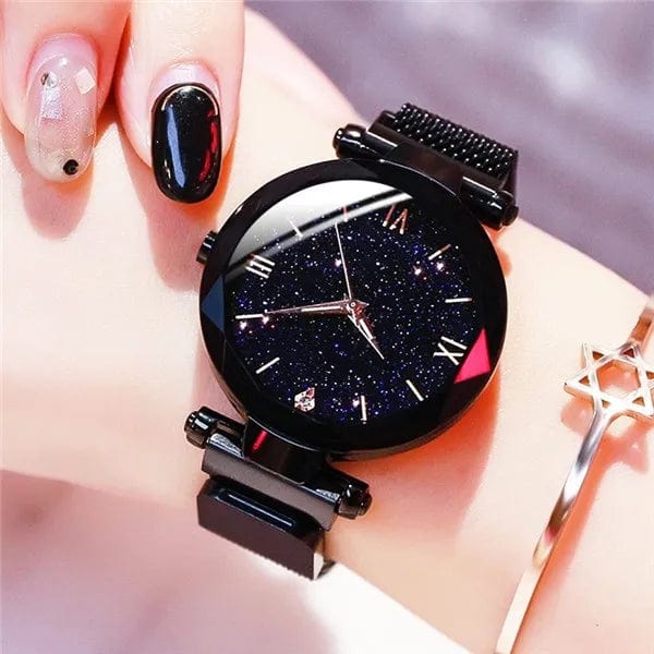Planet Gates Rose Gold Womens Fashion Starry Sky Watches Magnet Buckle Mesh Belt Diamond Quartz Watch Women Dress Clock