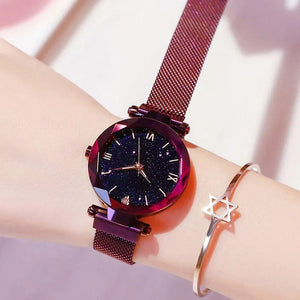 Planet Gates Rose Gold Womens Fashion Starry Sky Watches Magnet Buckle Mesh Belt Diamond Quartz Watch Women Dress Clock