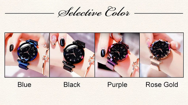 Planet Gates Rose Gold Womens Fashion Starry Sky Watches Magnet Buckle Mesh Belt Diamond Quartz Watch Women Dress Clock