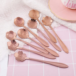 Planet Gates Rose Golden / 8pcs/set Romantic Flower Stainless Steel Coffee Spoon 8-Piece Set Dessert Stirring Spoon Flower Tea Spoon Wedding Gift Spoon Afternoon Tea
