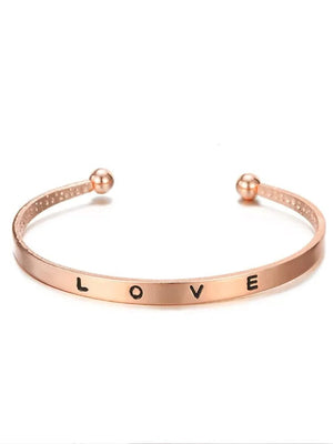 Planet Gates Rose / No 2pcs Women's Fashion Simple Rose Gold Steel Band Quartz Watch+LOVE Bracelet Set