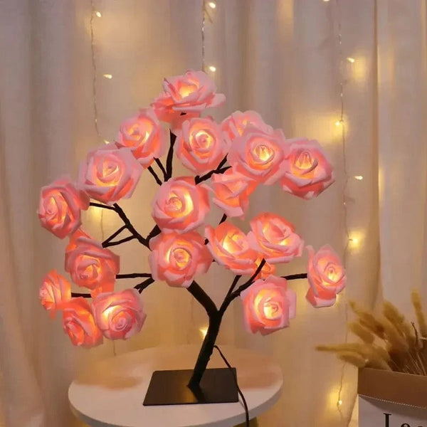 Planet Gates Rose pink 24 LED Maple Leaf Fairy Light Flower Tree Table Lamp Rose Night Light Gifts for Wedding Party Autumn Halloween Decoration