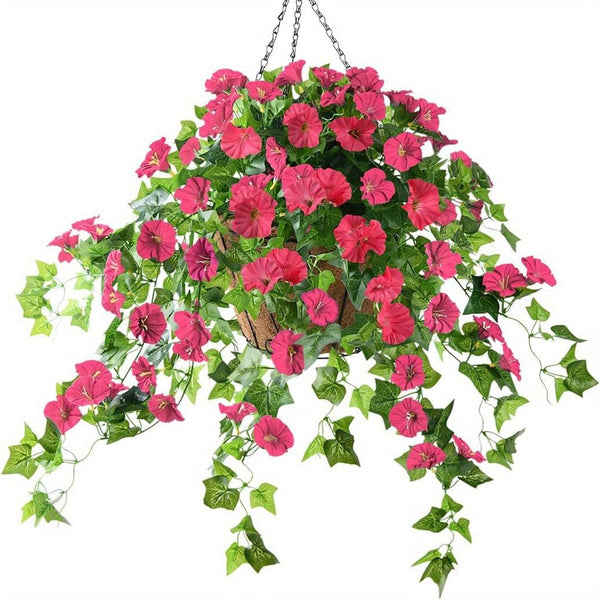 Planet Gates Rose Red 1pc Artificial Petunias Flower Hanging Plant - Perfect for Outdoor/Indoor Decor!