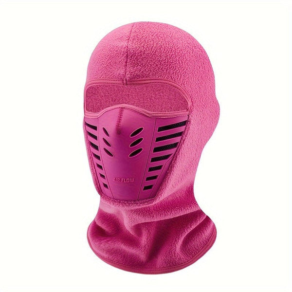 Planet Gates Rose Red Color 1pc Cycling Warm Face Mask, Electric Motorcycle Neck Cover, Velvet Liner Neck Autumn Winter Mask For Cold Weather