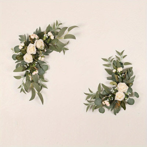 Planet Gates Rose Water Brand Flower Package - White Set, Artificial Flowers Wedding Welcome Card Decoration Set, Red And White Rose Proposal Engagement Party Ceremony Flowers Outdoor Wedding Arch Flower Decoration Reception Background Of The Floral Decoration