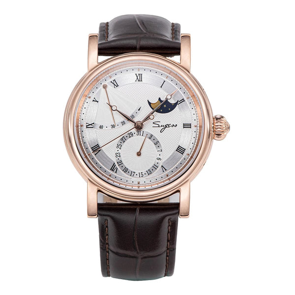 Planet Gates RoseGold Brown 2023 Sugess Watch of Men Automatic Mechanical Moon-Phase Wristwatches Power Reserved  Sapphire WaterResistant Tianjin Movement